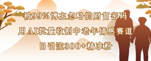 被99%博主忽略的财富密码：用AI批量收割中老年情感赛道，日引流300+精准粉-青年云网创—高质量项目商城